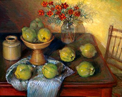 Elizabeth Olley: Quinces and Marigolds 1995